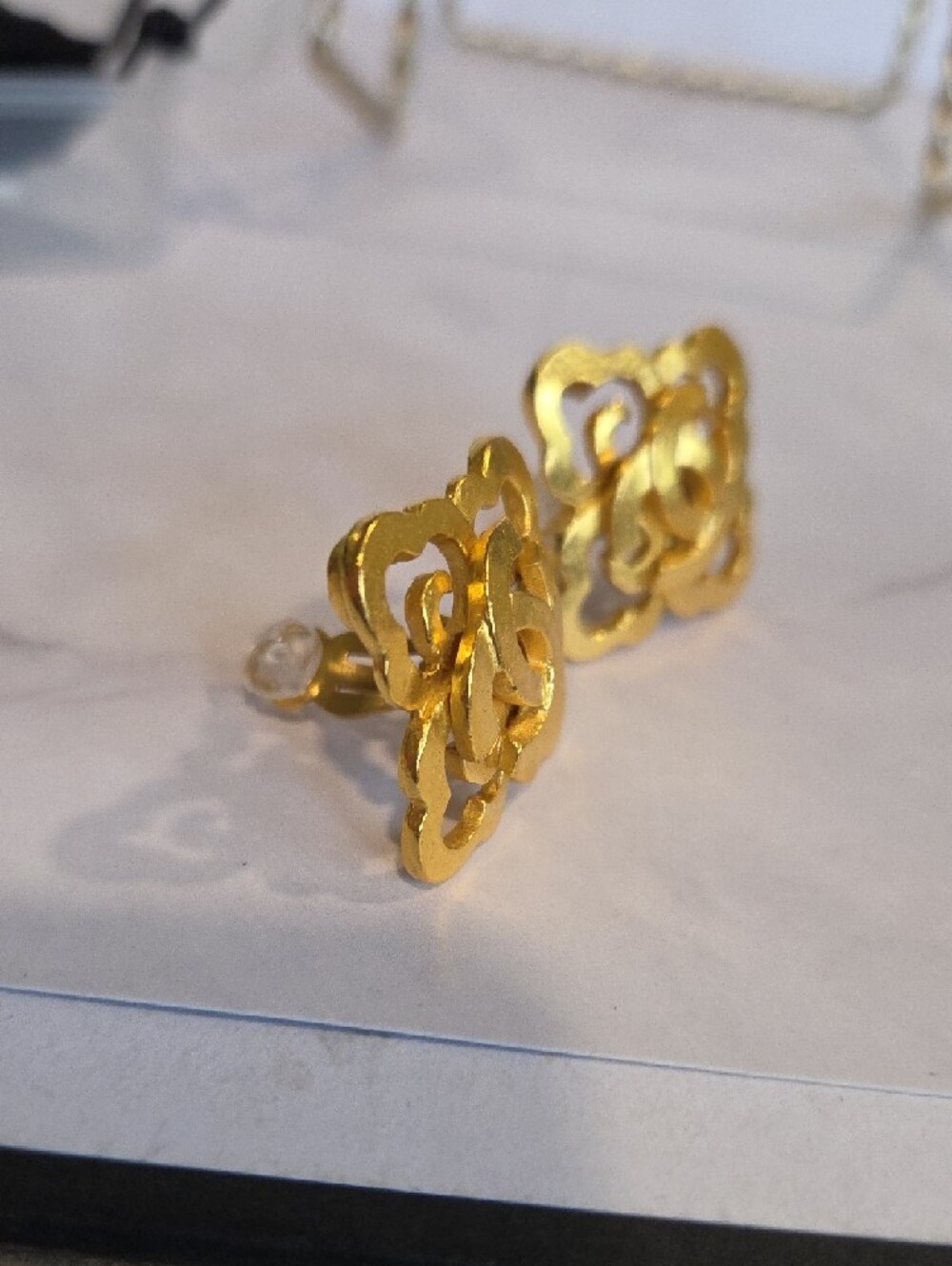 Chanel Gold-Tone Floral Logo Clipon Earrings -COA - Picture 8 of 11
